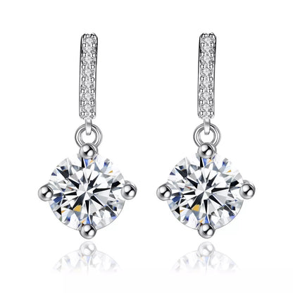 2 In One Round Cut Solitaire Engagement Rings Stacking Band & Drop Earrings Set Jewellery Set
