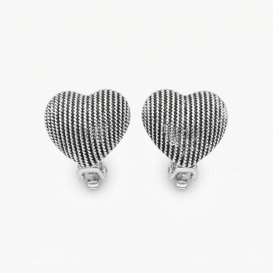 Crystal Silver Tone Heart-Shaped Stud Non Pierced Clip on Earrings