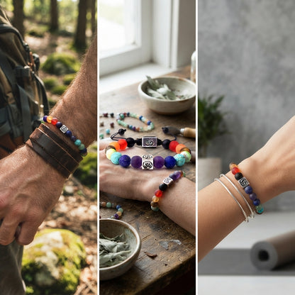 Unisex Seven Chakra Energy Stone Bracelet With Pull Cord Adjustable