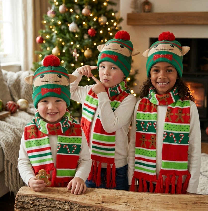 Kids Christmas Hat and Scarf Set for 4yrs-10years