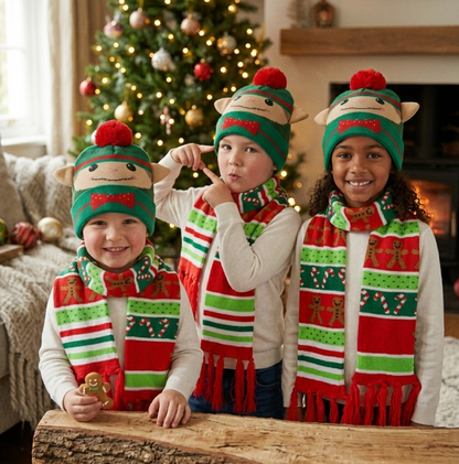 Kids Christmas Hat and Scarf Set for 4yrs-10years