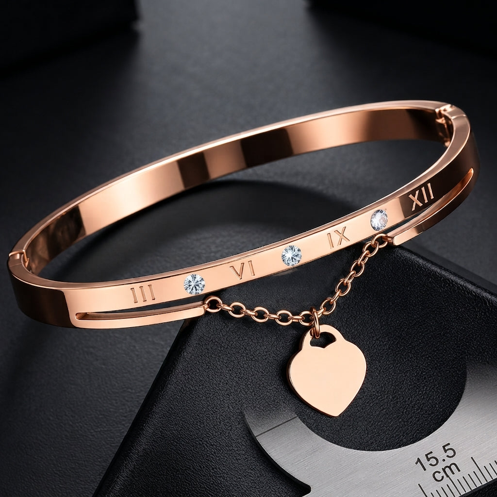 Rose gold Tone heart pendant bangle