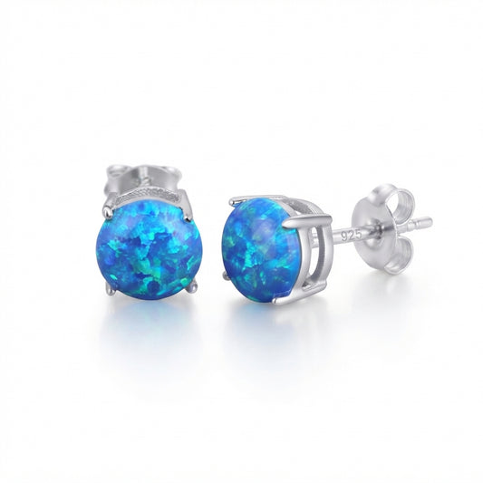S925 Sterling Silver Blue Stud Crystal Earrings