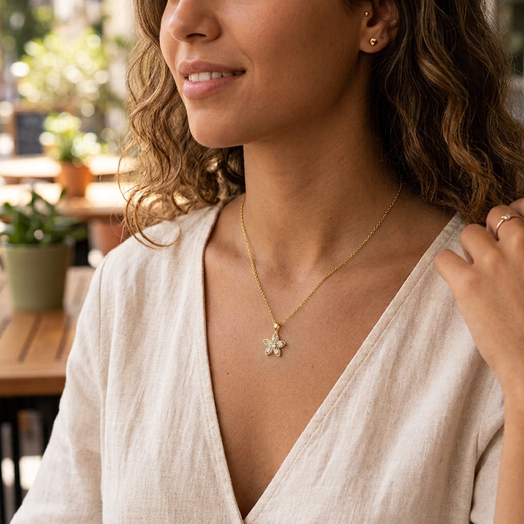 Golden Flower Crystal Necklace