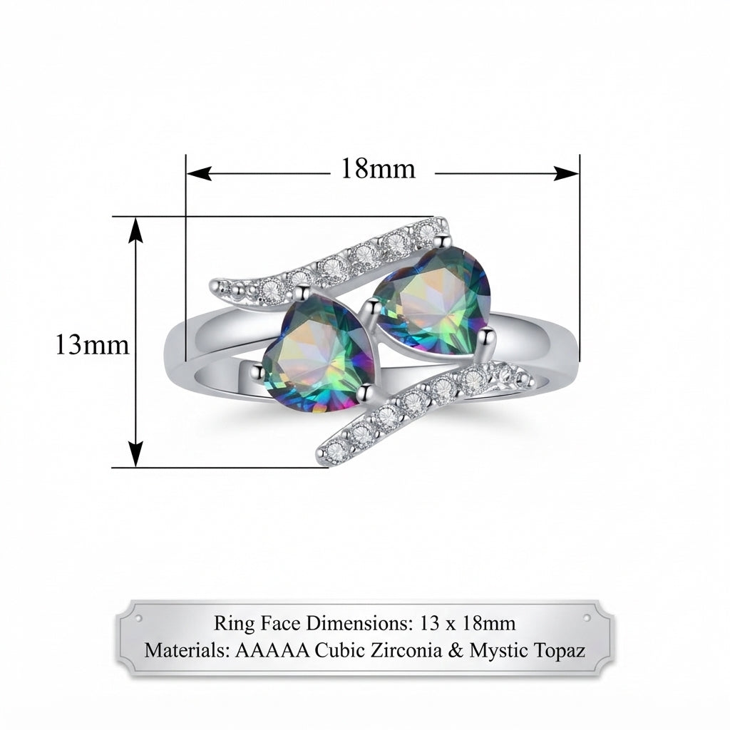 Double Heart Mystic Topaz Crystals Cubic Zirconia Ring