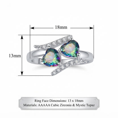 Double Heart Mystic Topaz Crystals Cubic Zirconia Ring