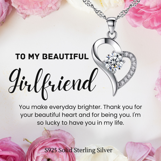 S925 Sterling Silver Heart C/Z Pendant Necklace with Message Card For Girlfriend