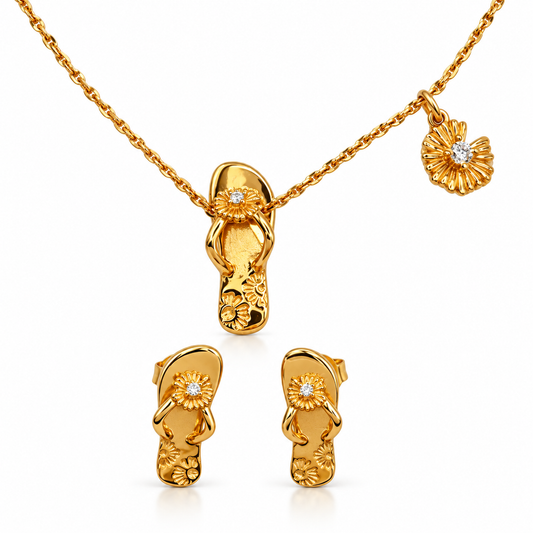 S925 Sterling Silver Summer Escape Necklace & Earrings Jewellery Set