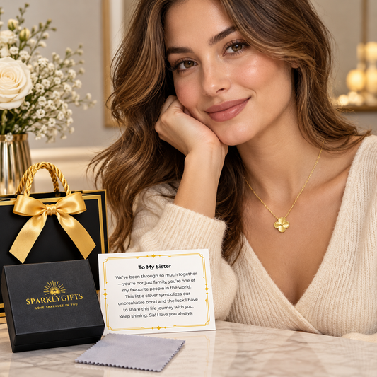 To My Sister S925 Sterling Silver Clover Pendant Necklace 18K Gold Plated