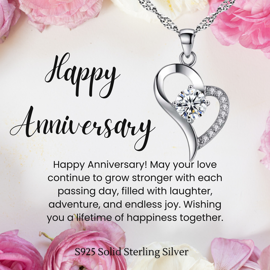 S925 Sterling Silver Heart C/Z Pendant Necklace with Message Card For Anniversary