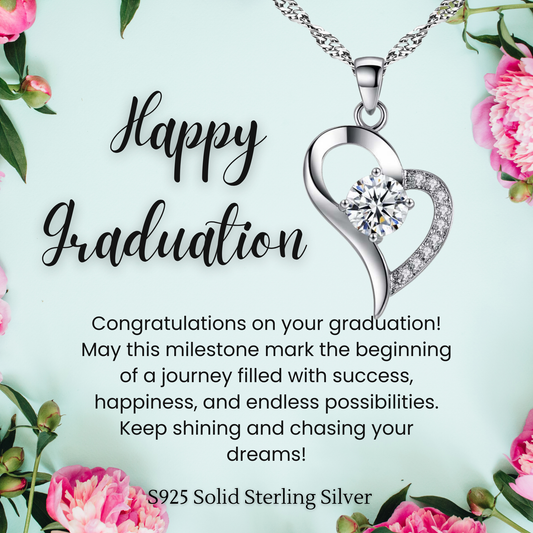 S925 Sterling Silver Heart C/Z Pendant Necklace with Message Card For Graduation