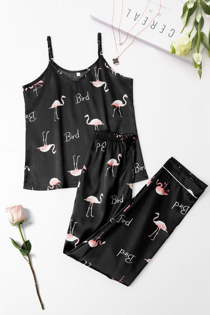 2-Piece Satin Pajama Set for Women Silky Cami Top & Long Trousers Sleepwear