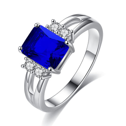 Emerald-Cut Blue & Pave Hoop Earrings and Ring Jewellery Set