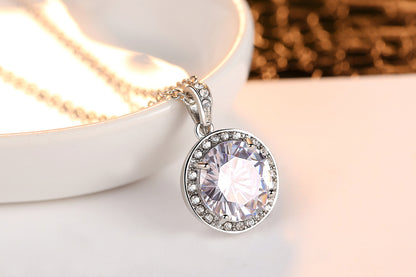 Round Cut Crystal Halo Pendant Necklace and Ring Set