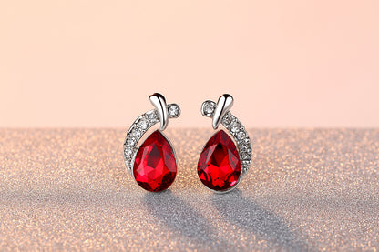 Fiery Red Water-drop Cut Crystal Stud Earrings