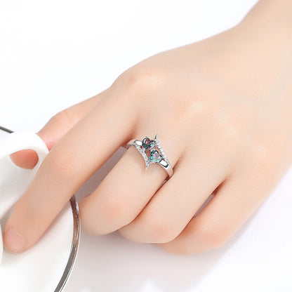 Double Heart Mystic Topaz Crystals Cubic Zirconia Ring