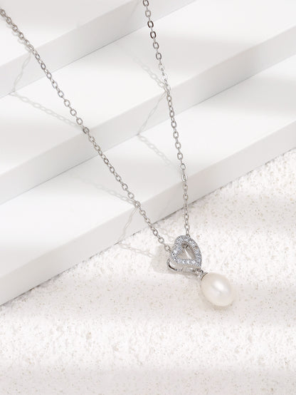 Crystal Heart with Freshwater Pearl Pendant Necklace