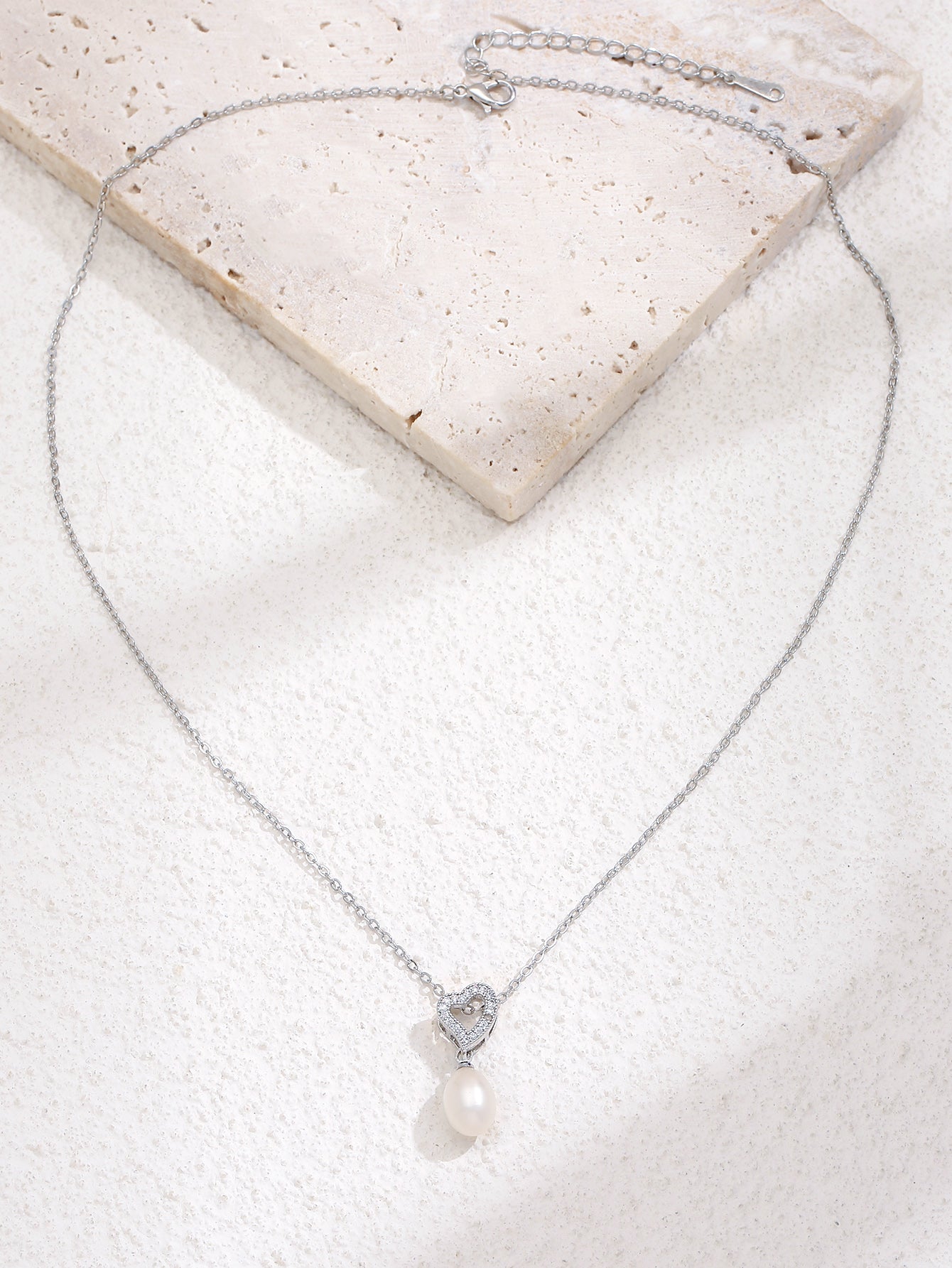 Crystal Heart with Freshwater Pearl Pendant Necklace