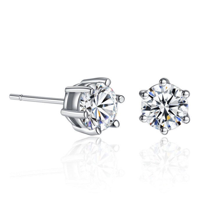 S925 Sterling Silver Band Crystal Ring & Stud Earrings Jewellery Set