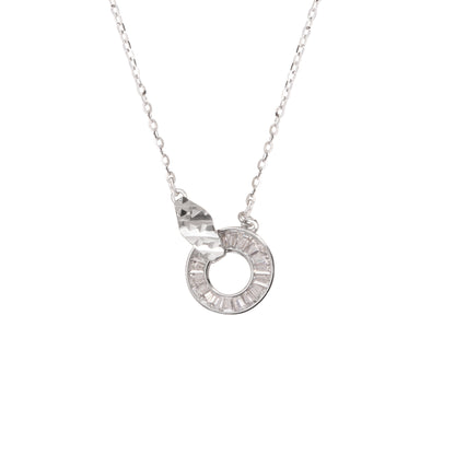 Sterling Silver Circle  C/Z Pendant Necklace White Gold 18K Yellow Gold Plating