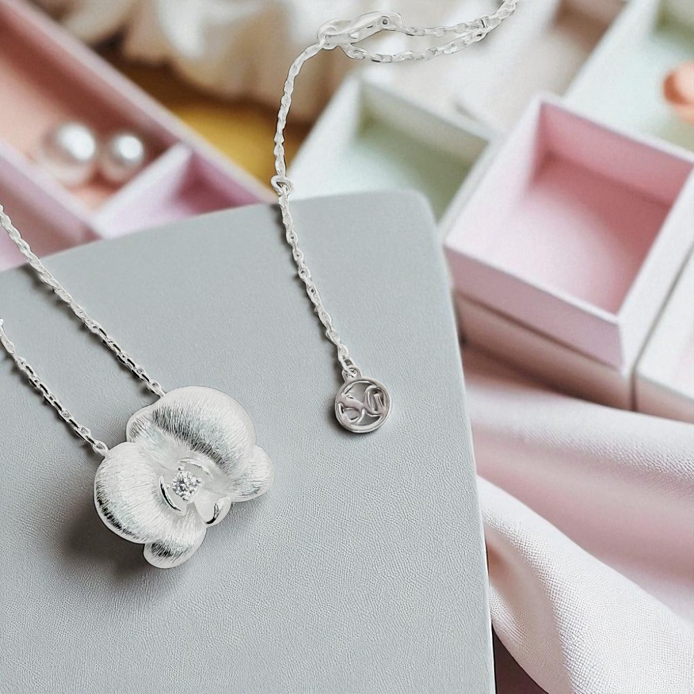 S925 Sterling Silver Orchid Bloom Necklace