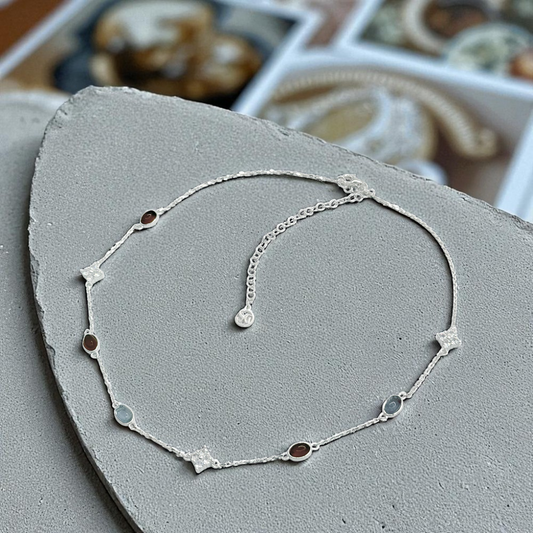 S925 Sterling Silver Agate & Aquamarine Stream Necklace Choker