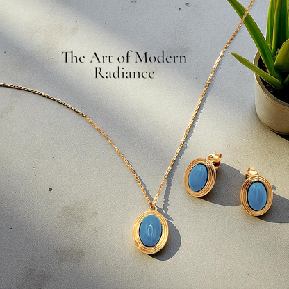 S925 Sterling Silver Golden Azure Necklace & Earrings Jewellery Set