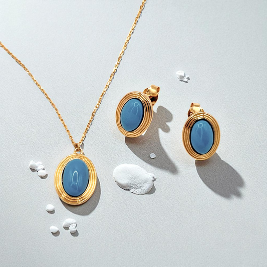 S925 Sterling Silver Golden Azure Necklace & Earrings Jewellery Set