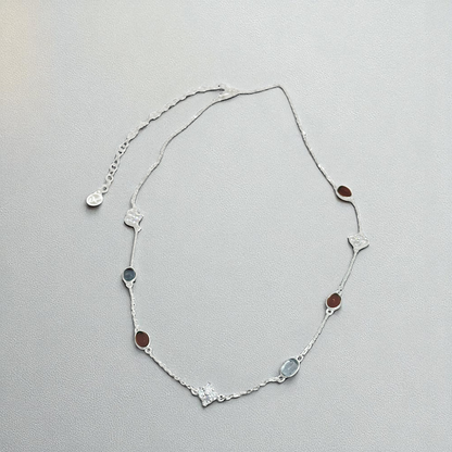 S925 Sterling Silver Agate & Aquamarine Stream Necklace Choker