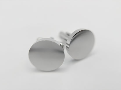Men's Silver Round Stainless Steel Cufflinks