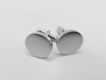 Men's Silver Round Stainless Steel Cufflinks