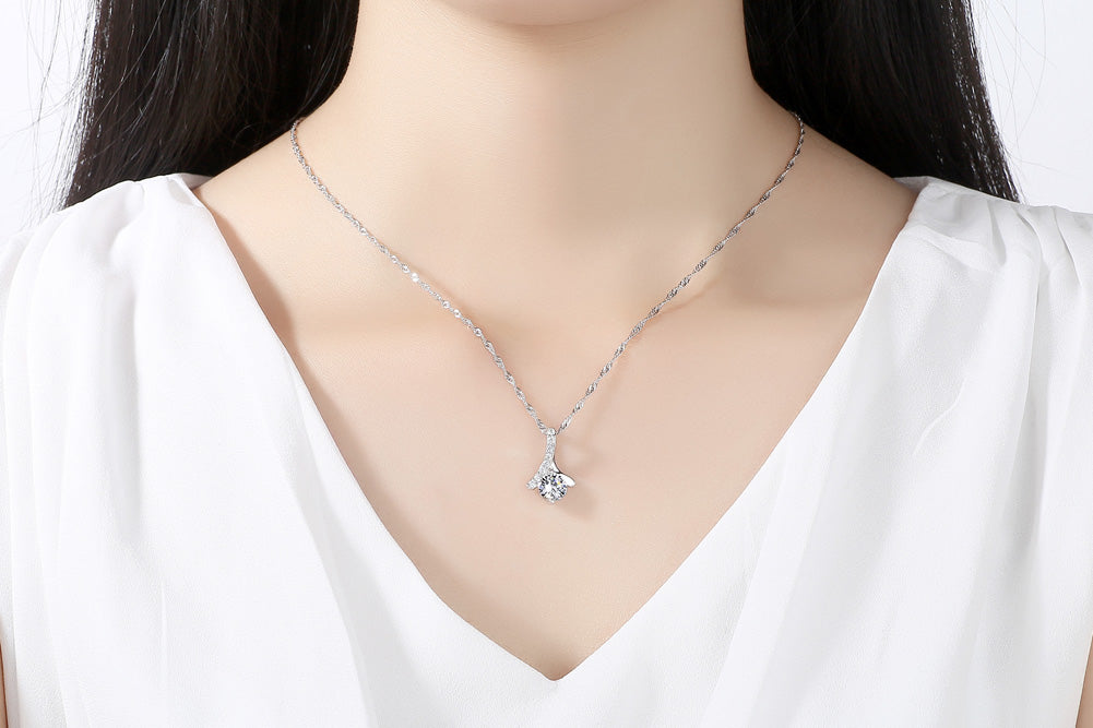 Simulated Diamond Solitaire Crystal Pendant – Gold or Silver