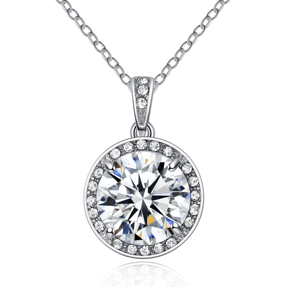 Round Cut Crystal Halo Pendant Necklace and Ring Set