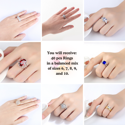 Wholesale Job Lot of 40 Women Zircon Rings Silver, Gold or Rose Gold Ring