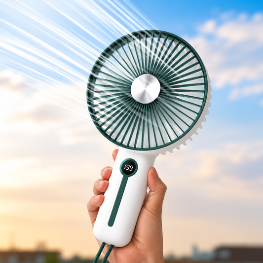 Rechargeable 6" Handheld Fan with LED Display 2400mAh USB Fan, 5 Speed Foldable Personal Cooling Fan with Lanyard