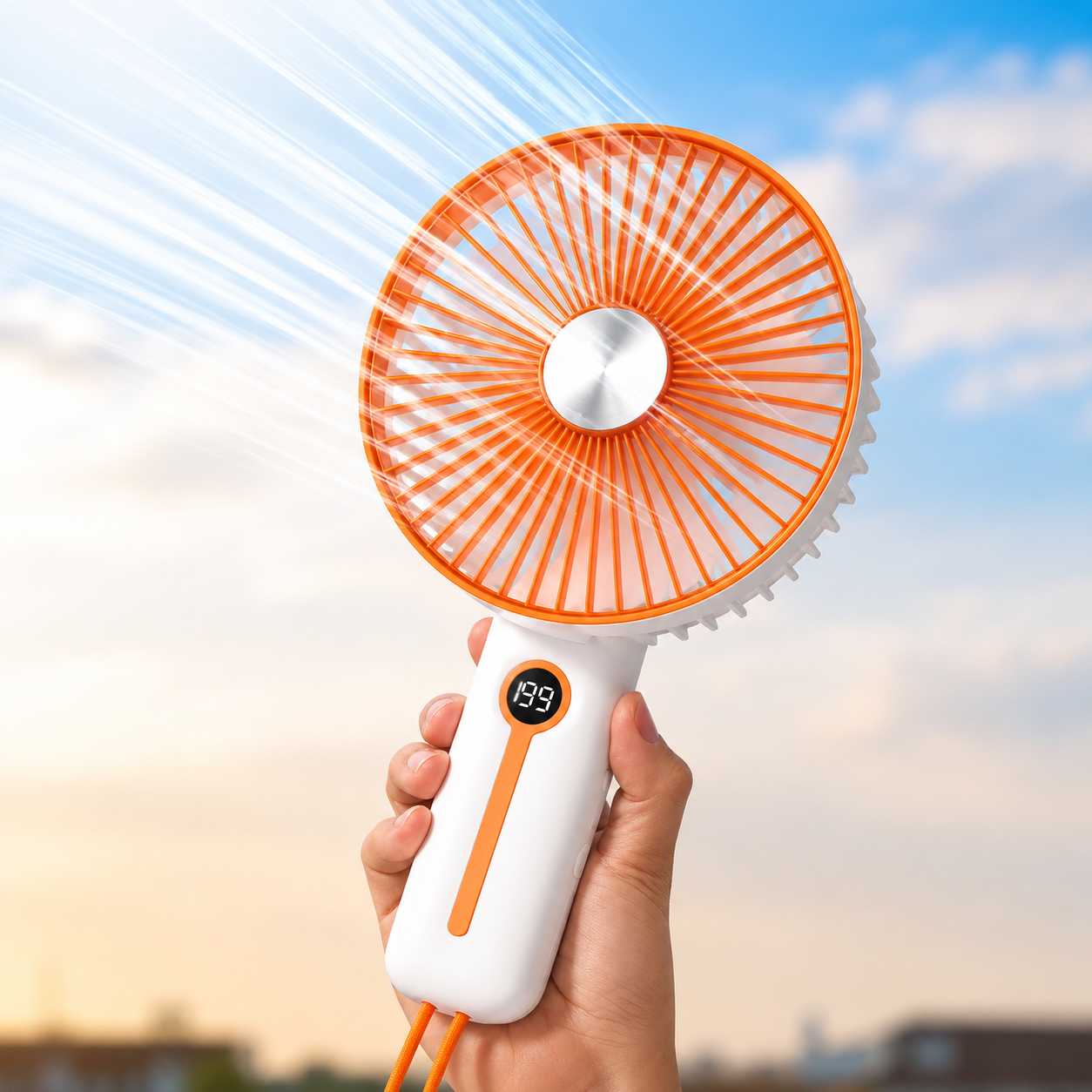 Rechargeable 6" Handheld Fan with LED Display 2400mAh USB Fan, 5 Speed Foldable Personal Cooling Fan with Lanyard