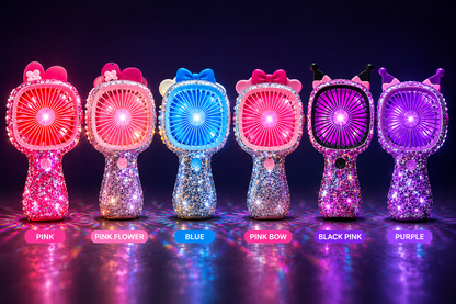3-Speed Rechargeable Mini Fan with 6 LED Lights Sparkling Diamante Finish Portable Handheld Fan
