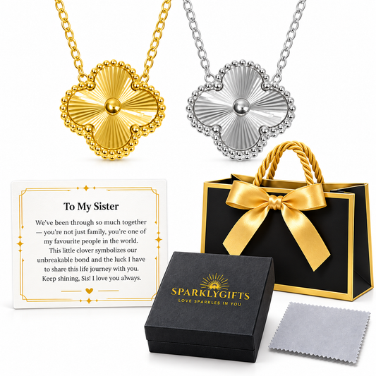 To My Sister S925 Sterling Silver Clover Pendant Necklace 18K Gold Plated