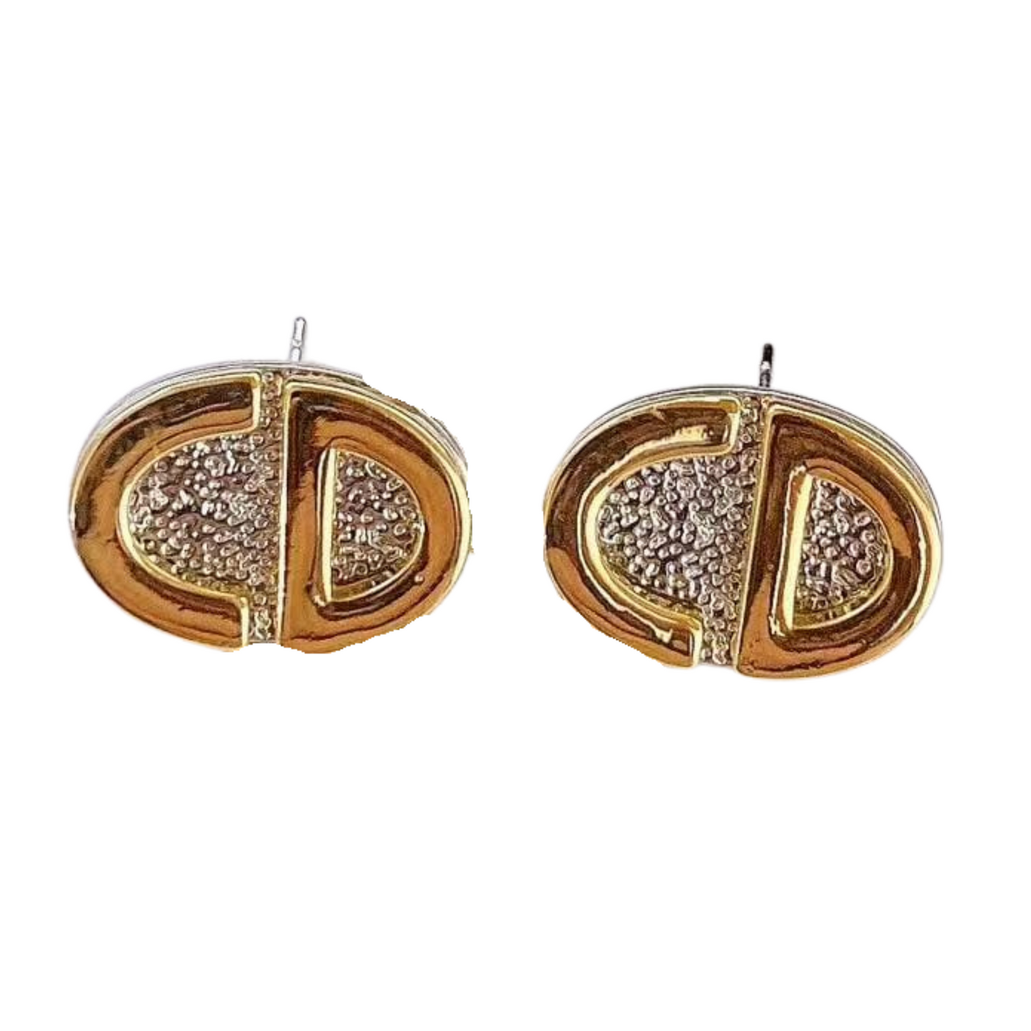 Designer Inspired Oval 18K Gold Plated Studs Sterling Silver Post Earrings