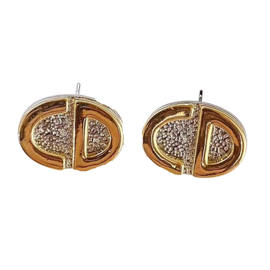 Designer Inspired Oval 18K Gold Plated Studs Sterling Silver Post Earrings