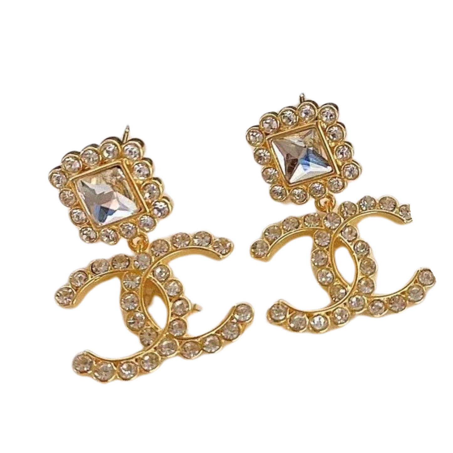 Designer Inspired CC Style Drop Sterling Silver Post Earrings