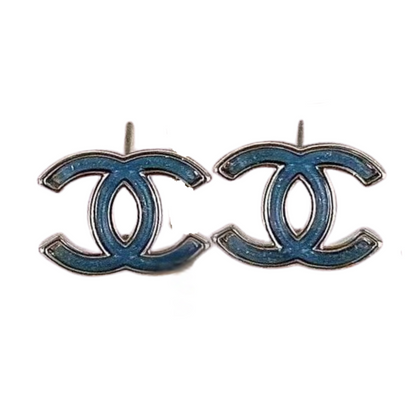 Classic Enamel Double-C Studs Sterling Silver Post Earrings