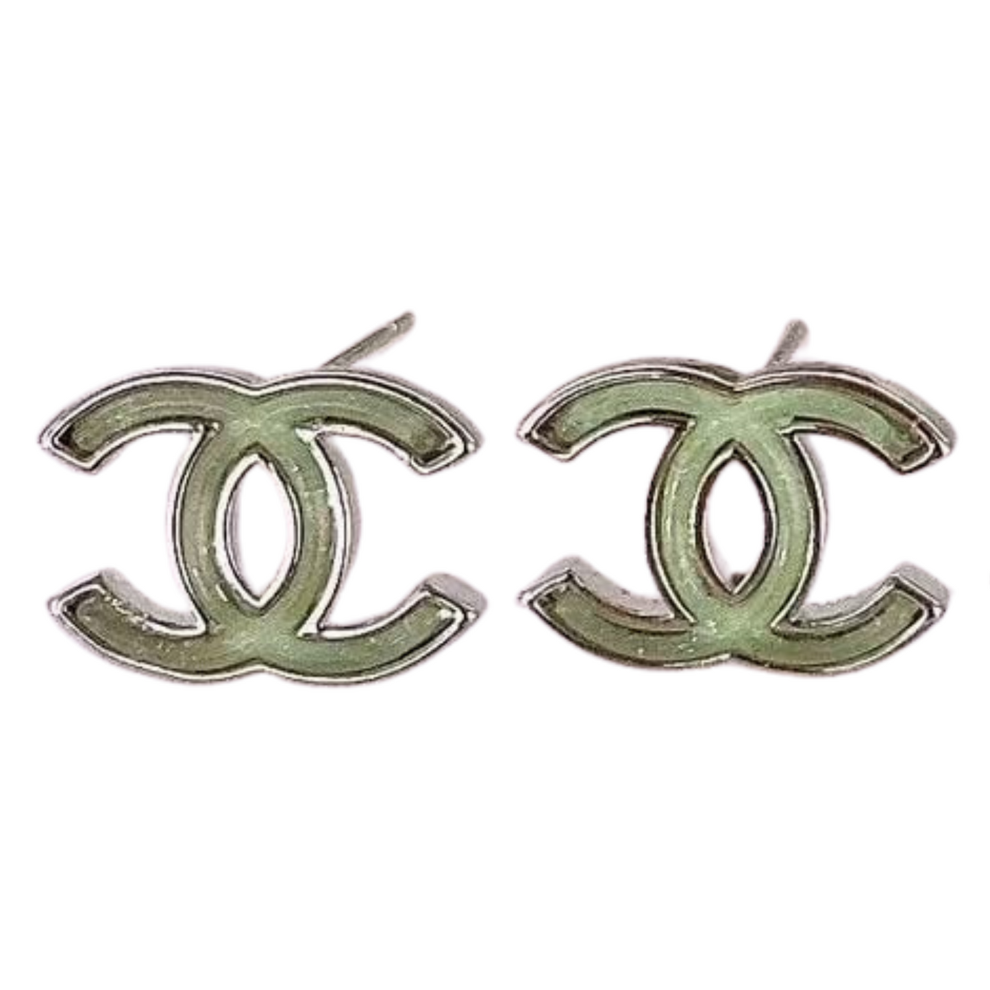 Classic Enamel Double-C Studs Sterling Silver Post Earrings