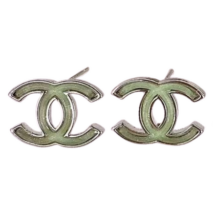 Classic Enamel Double-C Studs Sterling Silver Post Earrings