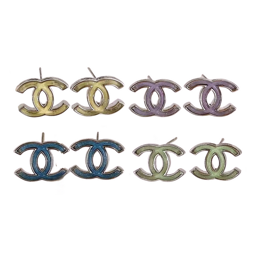 Classic Enamel Double-C Studs Sterling Silver Post Earrings