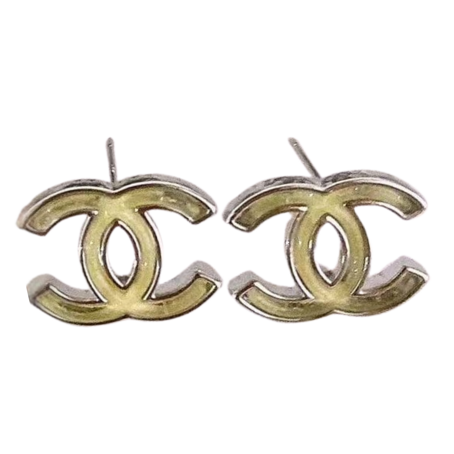 Classic Enamel Double-C Studs Sterling Silver Post Earrings