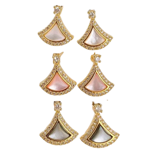 Divina Fan Crystal Studs Sterling Silver Post Earrings