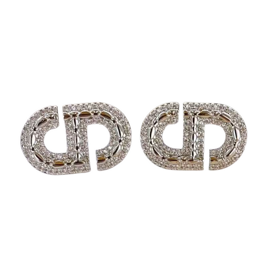 Iconic CD Pave Stud Earrings Sterling Silver Post Earrings