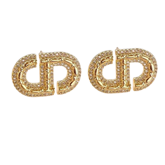 Iconic CD Pave Stud Earrings Sterling Silver Post Earrings