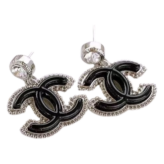 Crystal Studded Beaded Logo Sterling Silver Post Earrings